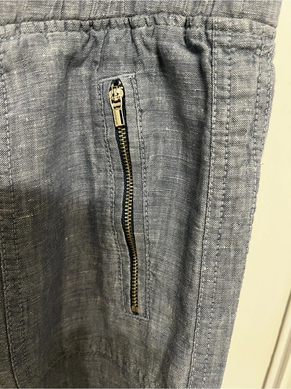 Athleta Cabo 100% Linen Wide-Leg Drawstring Pants in Chambray Blue - Picture 4 of 8